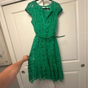 Nanette Lepore Green lace buckle Front Midi Dress